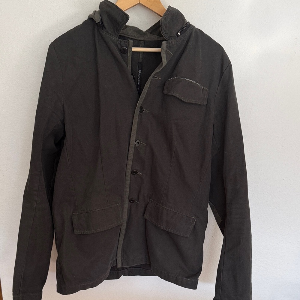 Nice Collective sz L Men's Charcoal Grey cotton Jacket removable hood button up